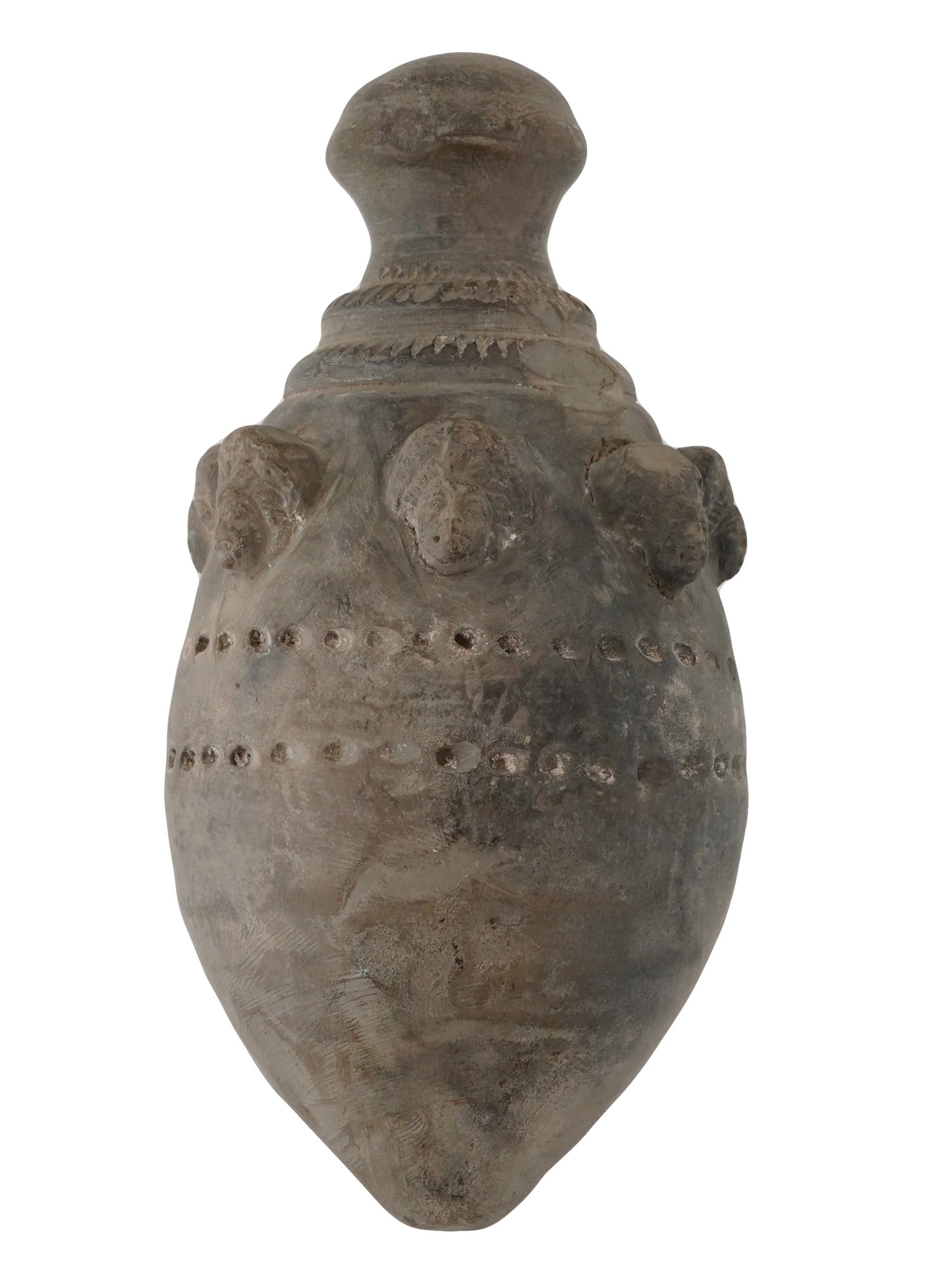 ANCIENT RELIEF DESIGN TERRACOTTA POTTERY FLASK (1 of 6)