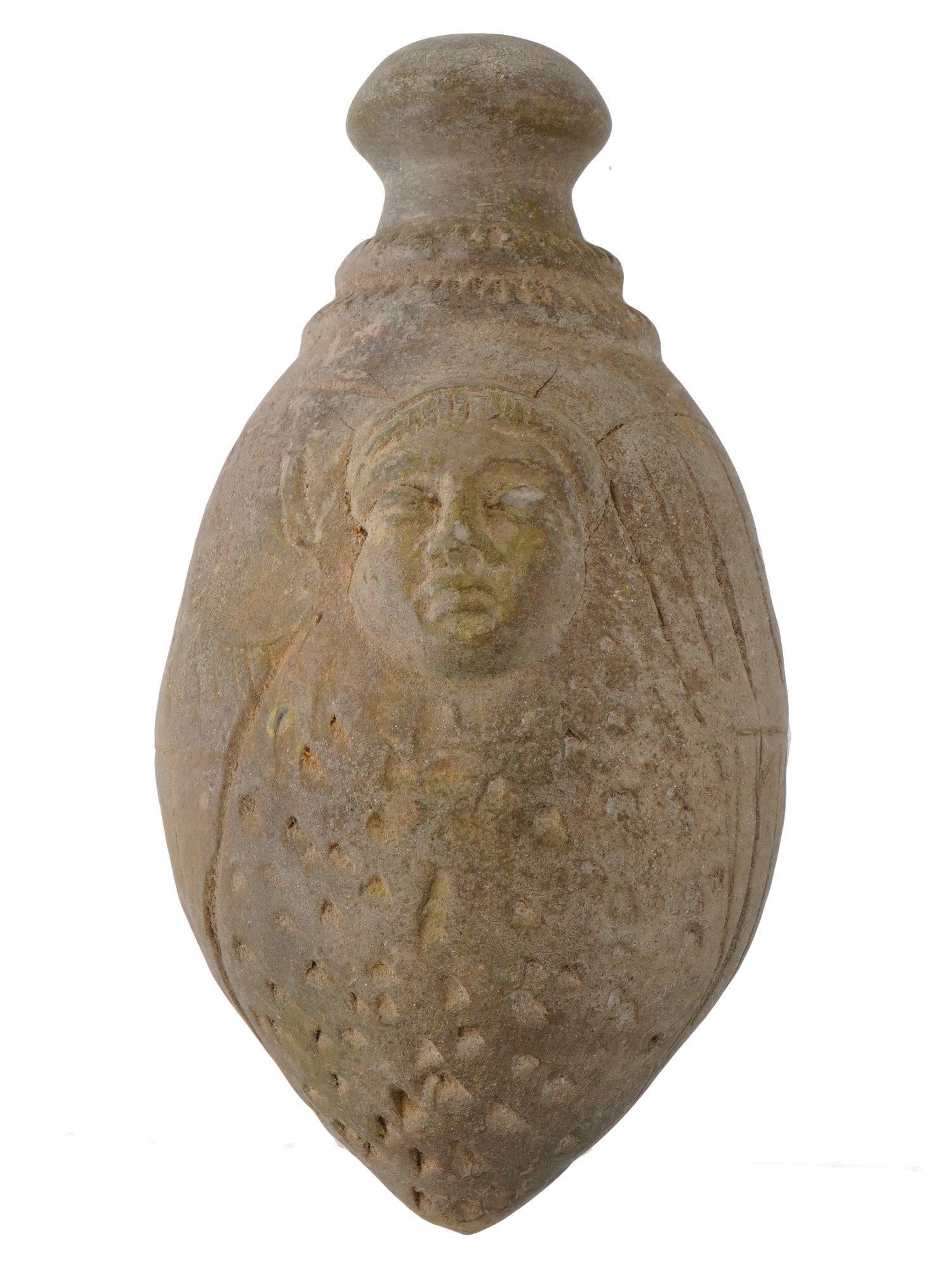 ANCIENT RELIEF DESIGN TERRACOTTA POTTERY FLASK (1 of 6)