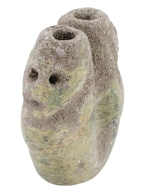 ANCIENT CARVED GRANITE STONE VESSEL TWO HEADS IDOL