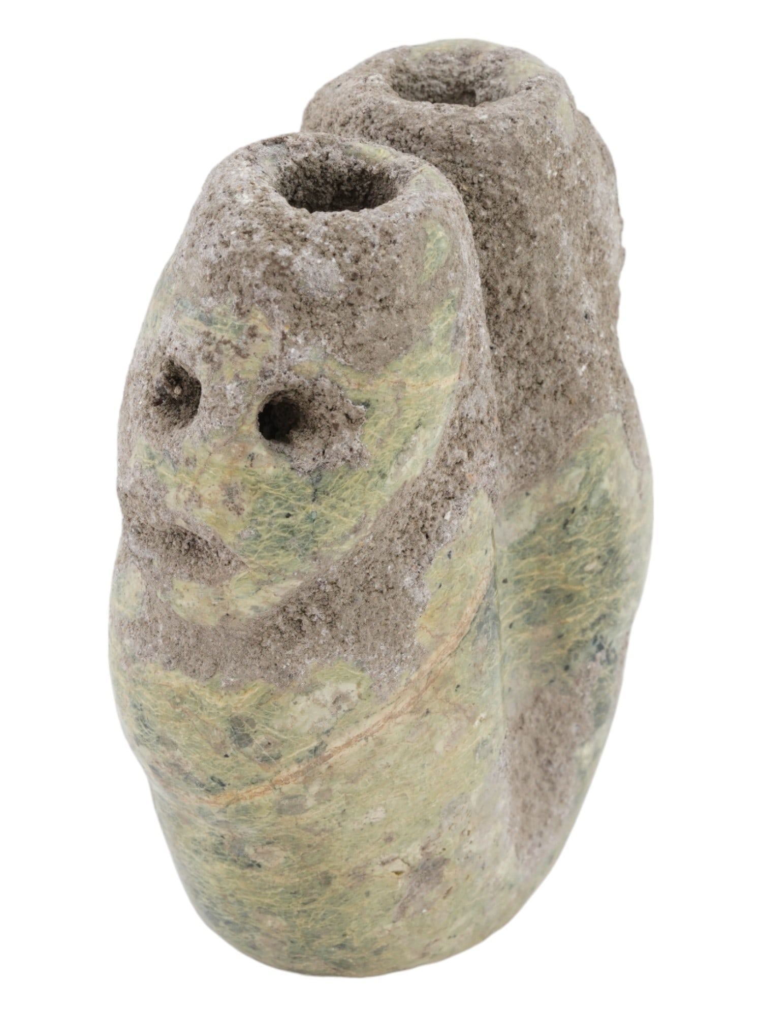 ANCIENT CARVED GRANITE STONE VESSEL TWO HEADS IDOL (1 of 7)