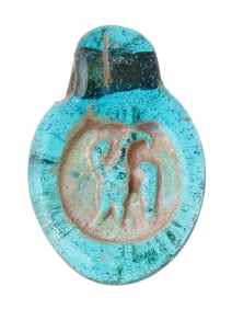 ANCIENT ROMAN BLUE GLASS PENDANT W IMAGE OF EAGLE