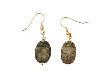ANCIENT EGYPTIAN LIMESTONE SCARAB SHAPED EARRINGS