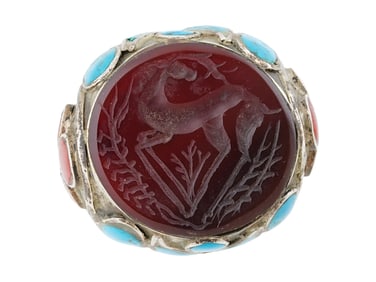 ANCIENT PERSIAN CARNELIAN TURQUOISE JASPER SEAL RING