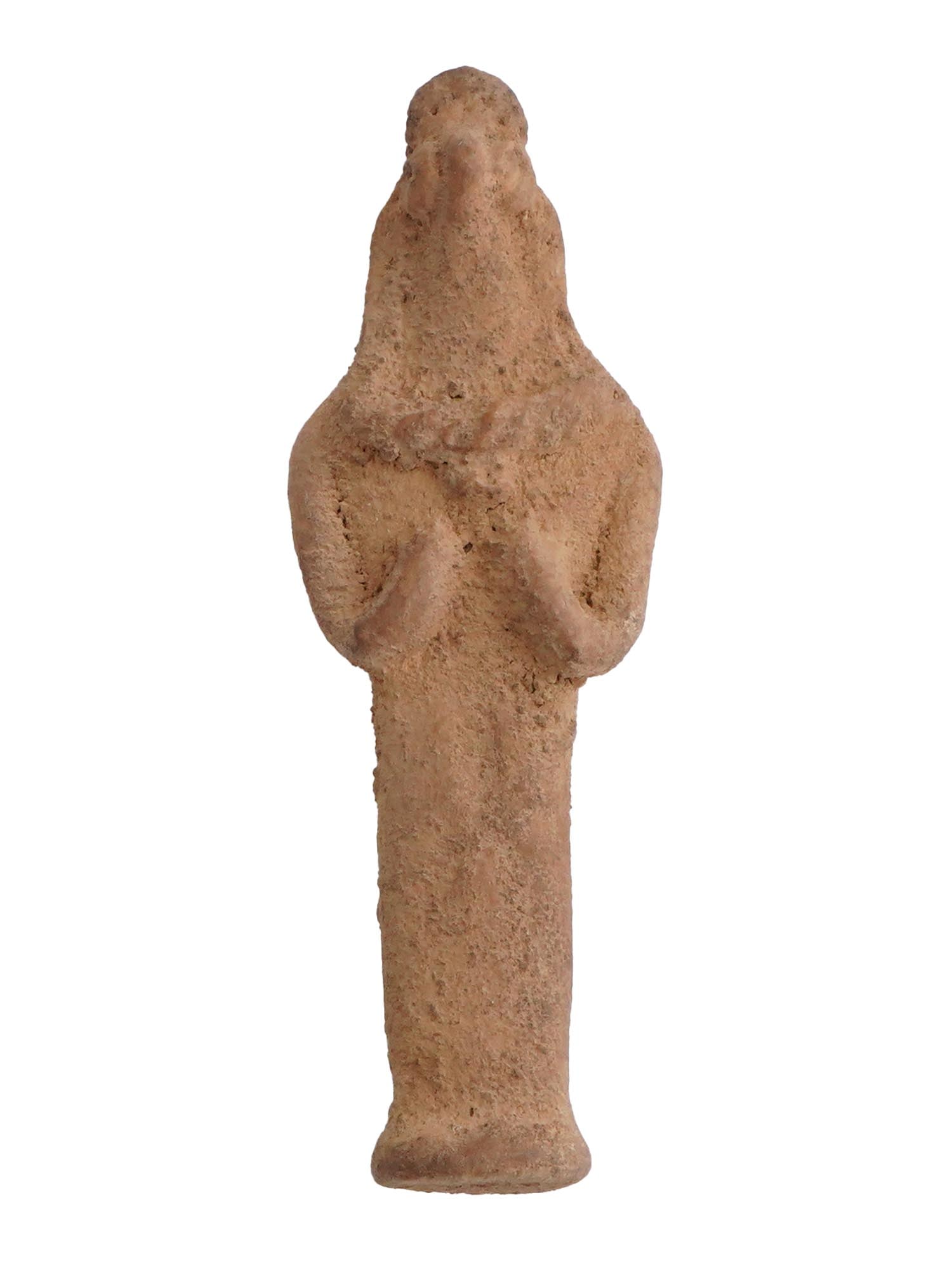 ANCIENT EGYPTIAN CLAY USHABTI STATUE FROM 30TH DYNASTY: An ancient Egyptian clay ushabti statue dating from the 30th dynasty. Ushabtis were funerary figurines placed in tombs to serve the deceased in the afterlife, performing laborious tasks on their behal