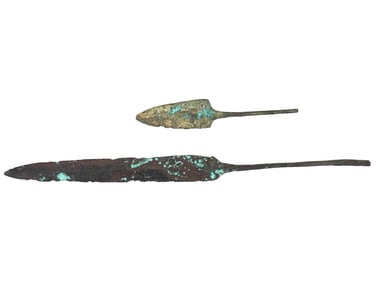 TWO ANCIENT METAL SPEARHEADS OF DIFFERENT SHAPES
