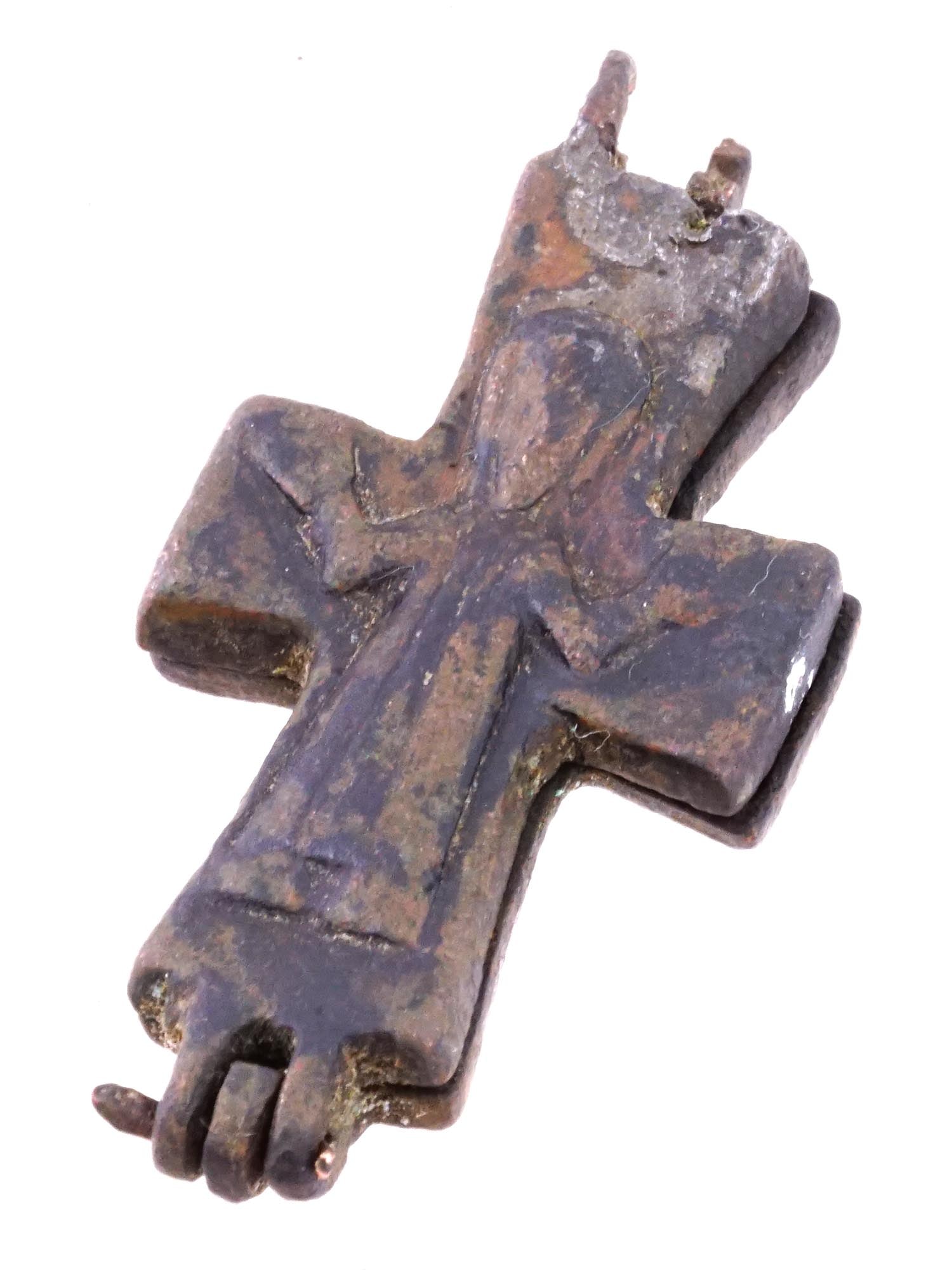 ANCIENT BYZANTINE BRONZE TWO PART RELIQUARY CROSS (1 of 8)