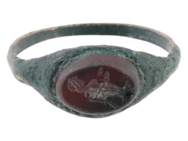 ANCIENT ROMAN RING W CARNELIAN INTAGLIO CA 1ST TO 3RD C