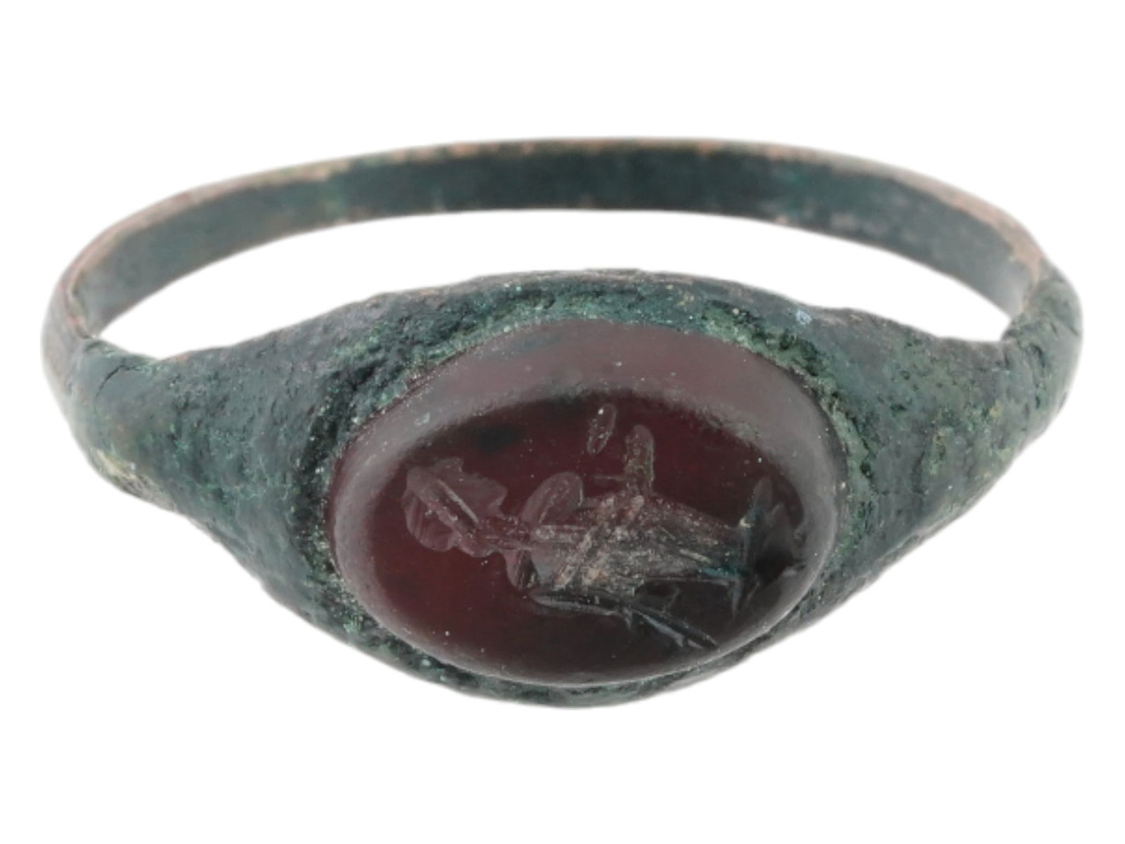 ANCIENT ROMAN RING W CARNELIAN INTAGLIO CA 1ST TO 3RD C (1 of 5)