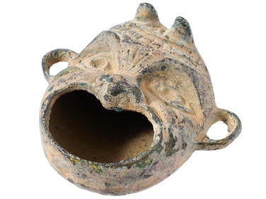 ANTIQUE GRAND TOUR PAINTED BRONZE SATYR OIL LAMP