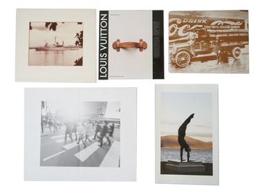 FOUR VINTAGE PHOTOS AND A LOUIS VUITTON BOOK COVER