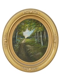 ANTIQUE LATE 19 C FOREST LANDSCAPE OIL PAINTING