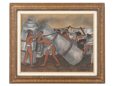 AFTER DIEGO RIVERA MEXICAN MURALISM PASTEL PAINTING