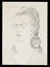 ATTR TO FRIDA KAHLO SELF PORTRAIT PENCIL PAINTING