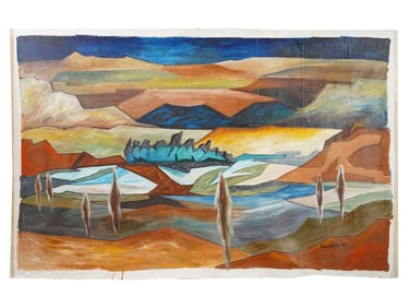 ATTR TO JEHANGIR SABAVALA INDIAN LANDSCAPE PAINTING