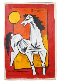 SIGNED MAQBOOL FIDA HUSAIN INDIAN OIL PAINTING W COA