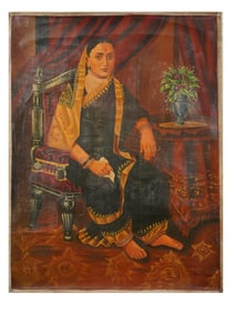 INDIAN QUEEN PORTRAIT OIL PAINTING AFTER RAVI VARMA