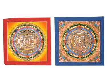 LOT OF BUDDHIST THANGKA MANDALA PAINTINGS ON FABRIC