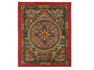 TIBETAN BUDDHIST THANGKA MANDALA PAINTING ON FABRIC