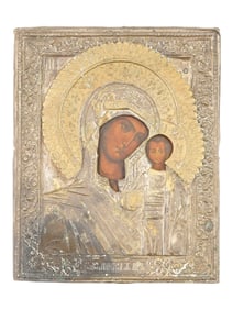 ANTIQUE 19TH C RUSSIAN ICON KAZAN MOTHER OF GOD