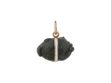 RUSSIAN 14K ROSE GOLD RUBY JADE FISH EGG PENDANT