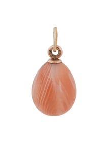 RUSSIAN 14K GOLD CARVED AGATE EASTER EGG PENDANT