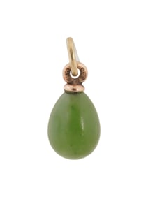 RUSSIAN 14K GOLD AND CARVED JADE EASTER EGG PENDANT