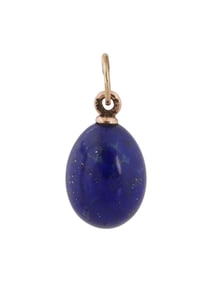 RUSSIAN 14K GOLD CARVED LAPIS LAZULI EASTER EGG PENDANT