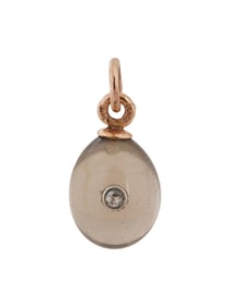 RUSSIAN GOLD SMOKY QUARTZ DIAMOND EASTER EGG PENDANT