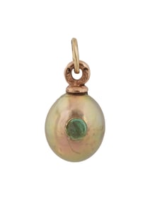 RUSSIAN GOLD AND SILVER EMERALD EASTER EGG PENDANT