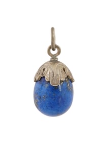 RUSSIAN SILVER AND LAPIS LAZULI EASTER EGG PENDANT