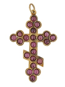 RUSSIAN ORTHODOX SILVER CROSS PENDANT W GARNETS