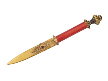 RUSSIAN SILVER GUILLOCHE ENAMEL LETTER OPENER W RUBIES
