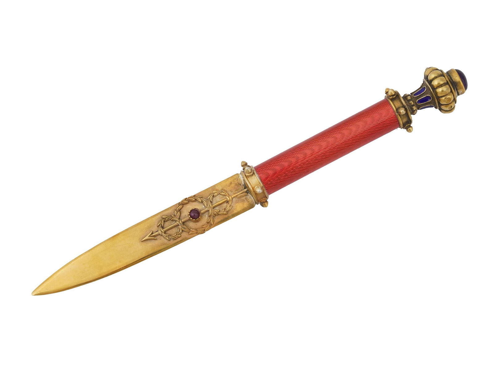 RUSSIAN SILVER GUILLOCHE ENAMEL LETTER OPENER W RUBIES (1 of 5)