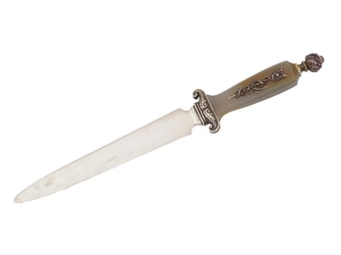 RUSSIAN SILVER LETTER OPENER AGATE HANDLE GEMSTONES