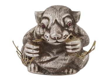 RUSSIAN SILVER DORMOUSE FIGURINE WITH RUBY EYES
