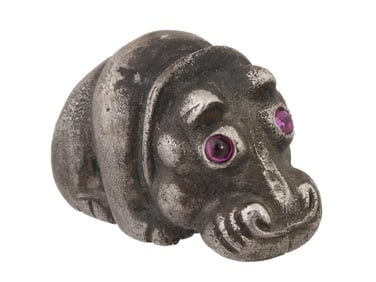 RUSSIAN 84 SILVER FIGURE OF A HIPPO WITH RUBY EYES