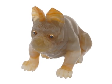 RUSSIAN CARVED AGATE GOLD AND SAPPHIRE BULLDOG FIGURE