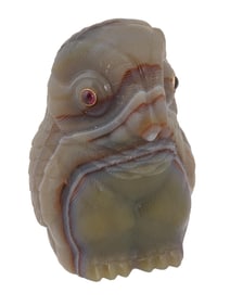 LARGE RUSSIAN CARVED AGATE GOLD GEMS OWL FIGURINE