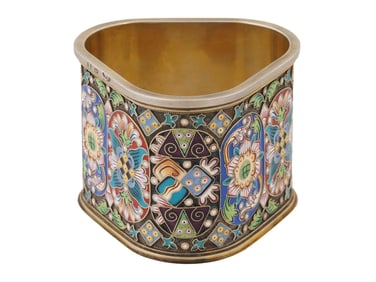 RUSSIAN GILT SILVER CLOISONNE ENAMEL NAPKIN RING