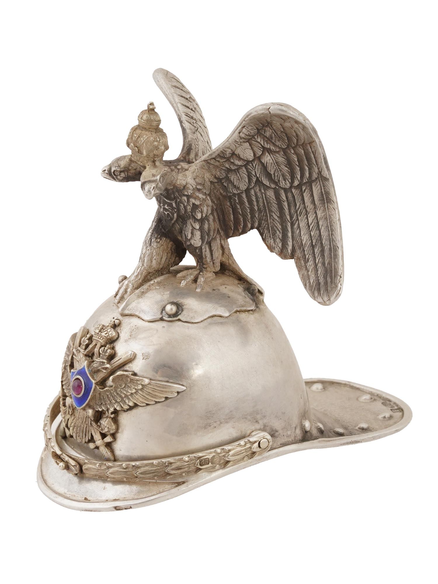 RUSSIAN SILVER IMPERIAL GUARD HELMET STIRRUP CUP W RUBY (1 of 7)