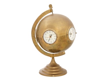 VINTAGE WORLD TIME GLOBE SHAPED GOLF BRASS CLOCK