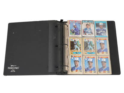 VINTAGE BASEBALL CARDS AMERICAN BASEBALL PLAYERS: A binder of vintage baseball cards featuring American baseball players, circa from the 1980s. Vintage Sport Cards And American Sport Memorabilia For Collectors. THIS LOT QUALIFIES FOR A 30-DAY