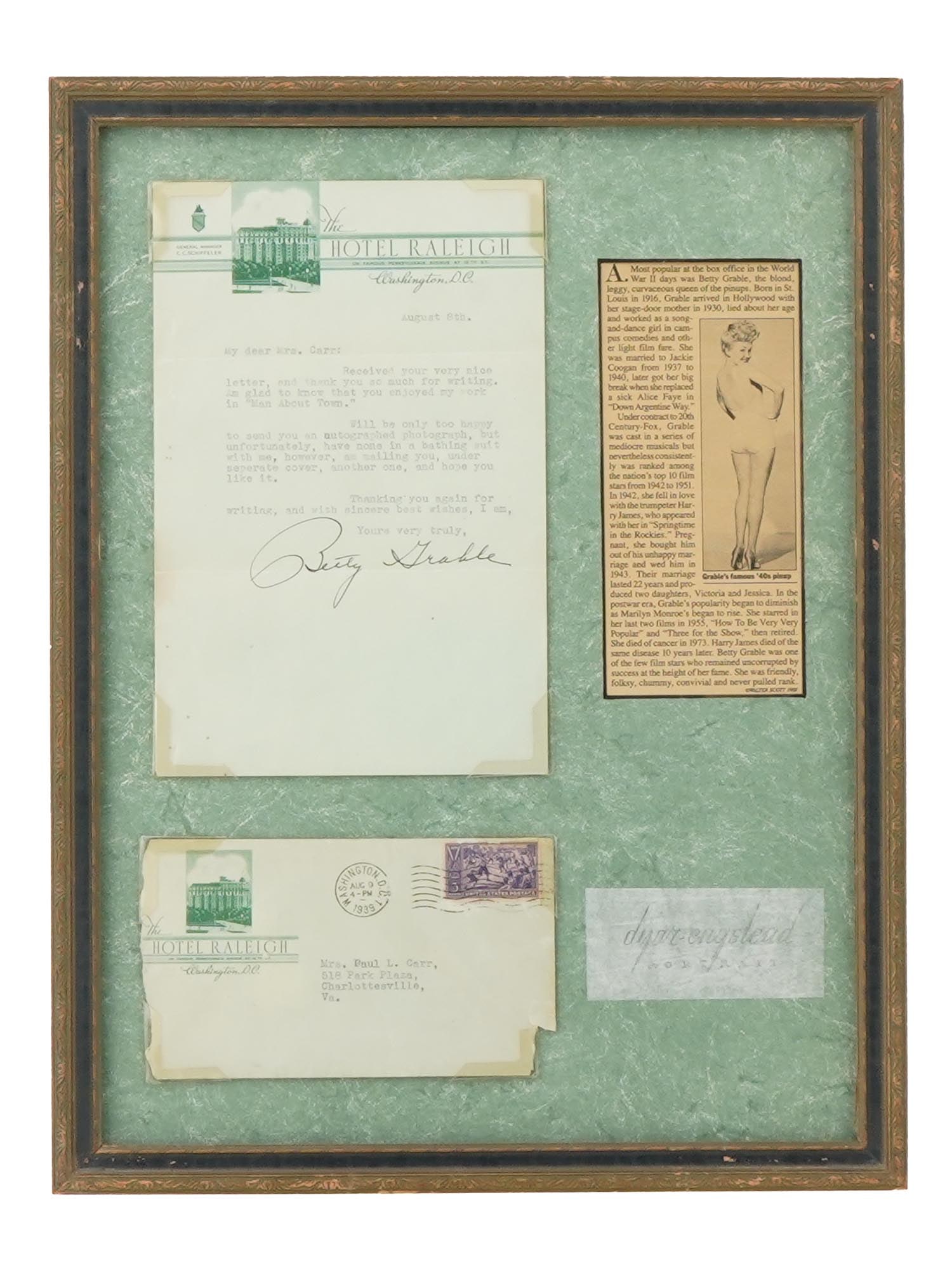 VINTAGE AMERICAN FRAMED LETTER SIGNED BY BETTY GRABLE (1 of 5)
