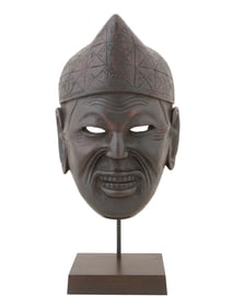 ASIAN ENGRAVED CAP HAND CARVED WOODEN FACE MASK