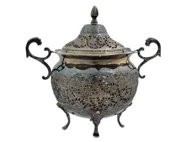 ANTIQUE PERSIAN 900 SILVER SUGAR BOWL WITH HANDLES
