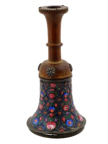 ANTIQUE PERSIAN QAJAR SILVER AND ENAMEL WOOD HOOKAH TOP