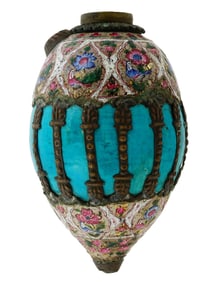 PERSIAN QAJAR PAINTED CERAMIC ENAMEL QALYAN CUP