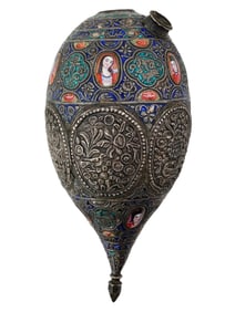 ANTIQUE PERSIAN QAJAR SILVER ENAMEL QALYAN CUP