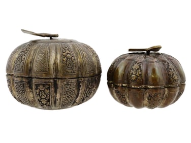 INDIAN BRONZE GOURD SHAPED TRINKETS OR JEWELRY BOXES