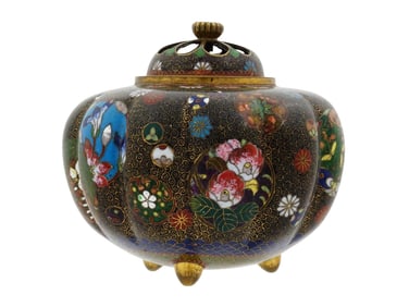 ANTIQUE JAPANESE MEIJI ERA KYOTO ENAMEL CENSER KORO